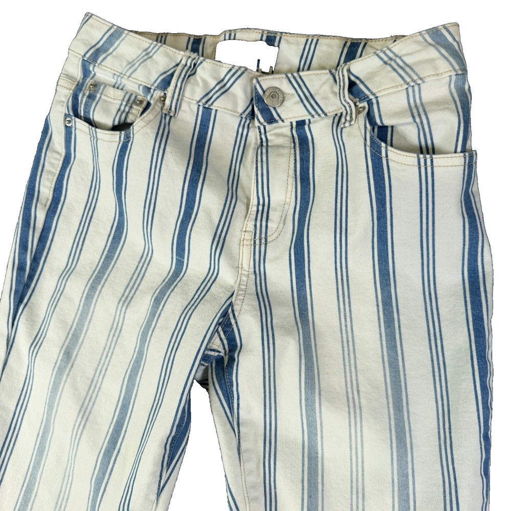 Blue Spice Skinny Jeans Women 27x27 White Blue Striped Denim Cotton Straight Leg